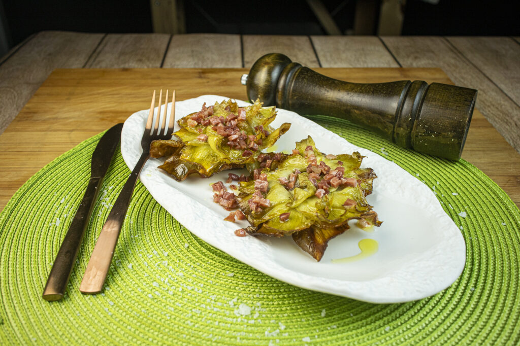 flores de alcachofas confitadas con jamón